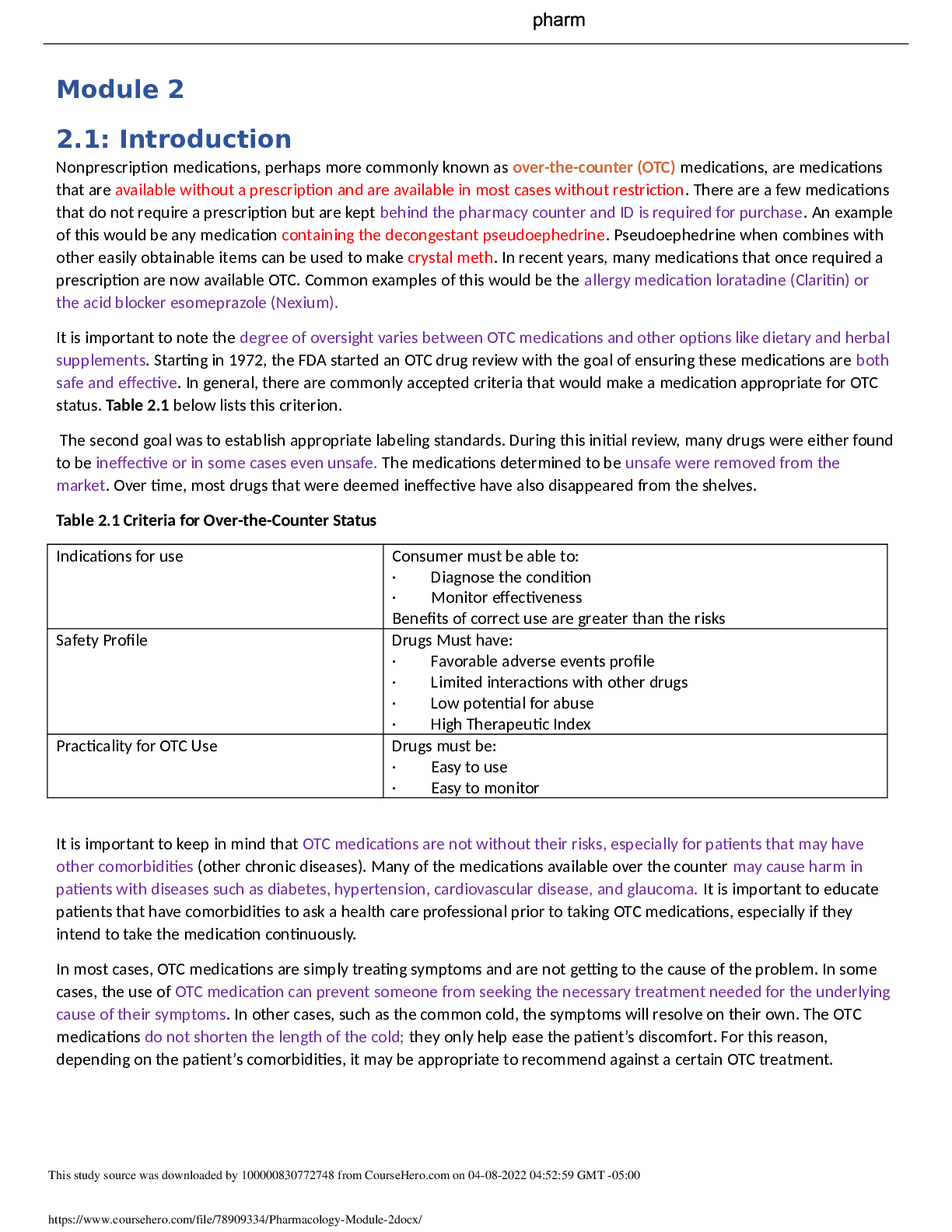Preview image of Pharmacology Module 2 document